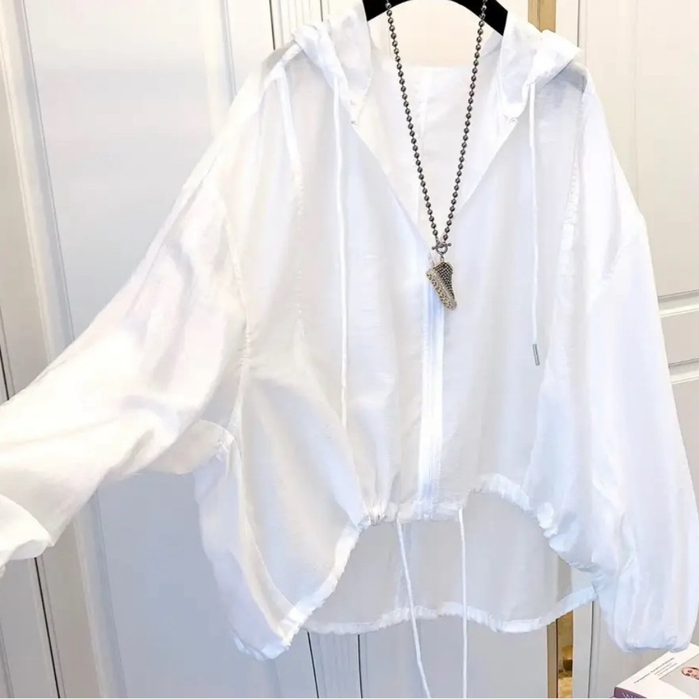 Jackets Women Hooded Summer Sun-proof Zipper. Thin Loose See Through